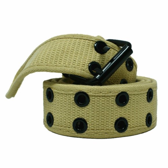 Canvas Khaki Belt Double Grommet Two Hole Heavy Duty Men's Women's 100% Cotton - Picture 2 of 2